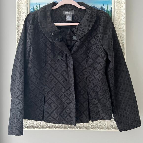 George Women’s Blazer Jacket black geometric Sz 10 Large business smart buttons - Picture 1 of 8